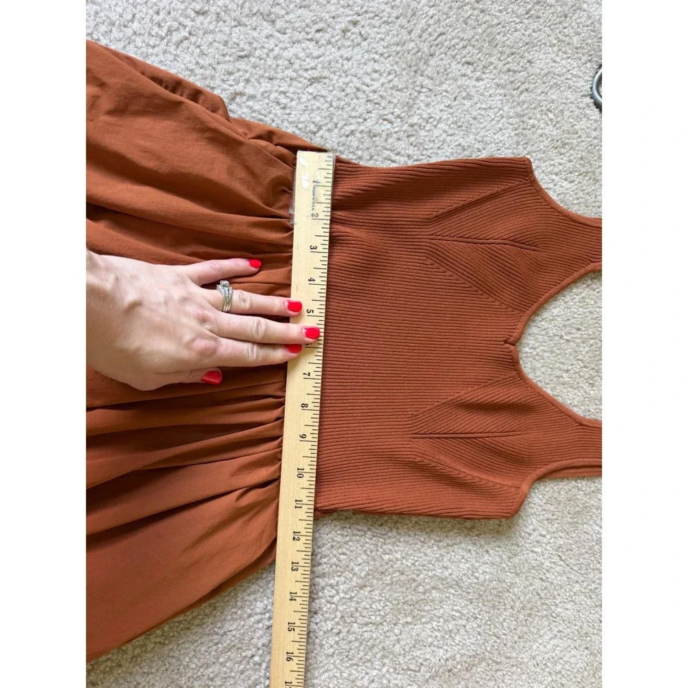 ASTR The Label Midi Dress Mixed Media Fit & Flare Sleeveless Poplin Brown Small - Picture 9 of 12